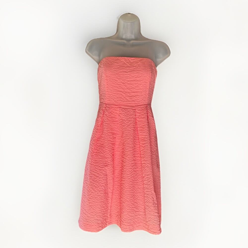 J. CREW Seersucker Strapless Dress Size 6 Coral Pink Cotton Romantic Coastal - Picture 1 of 13